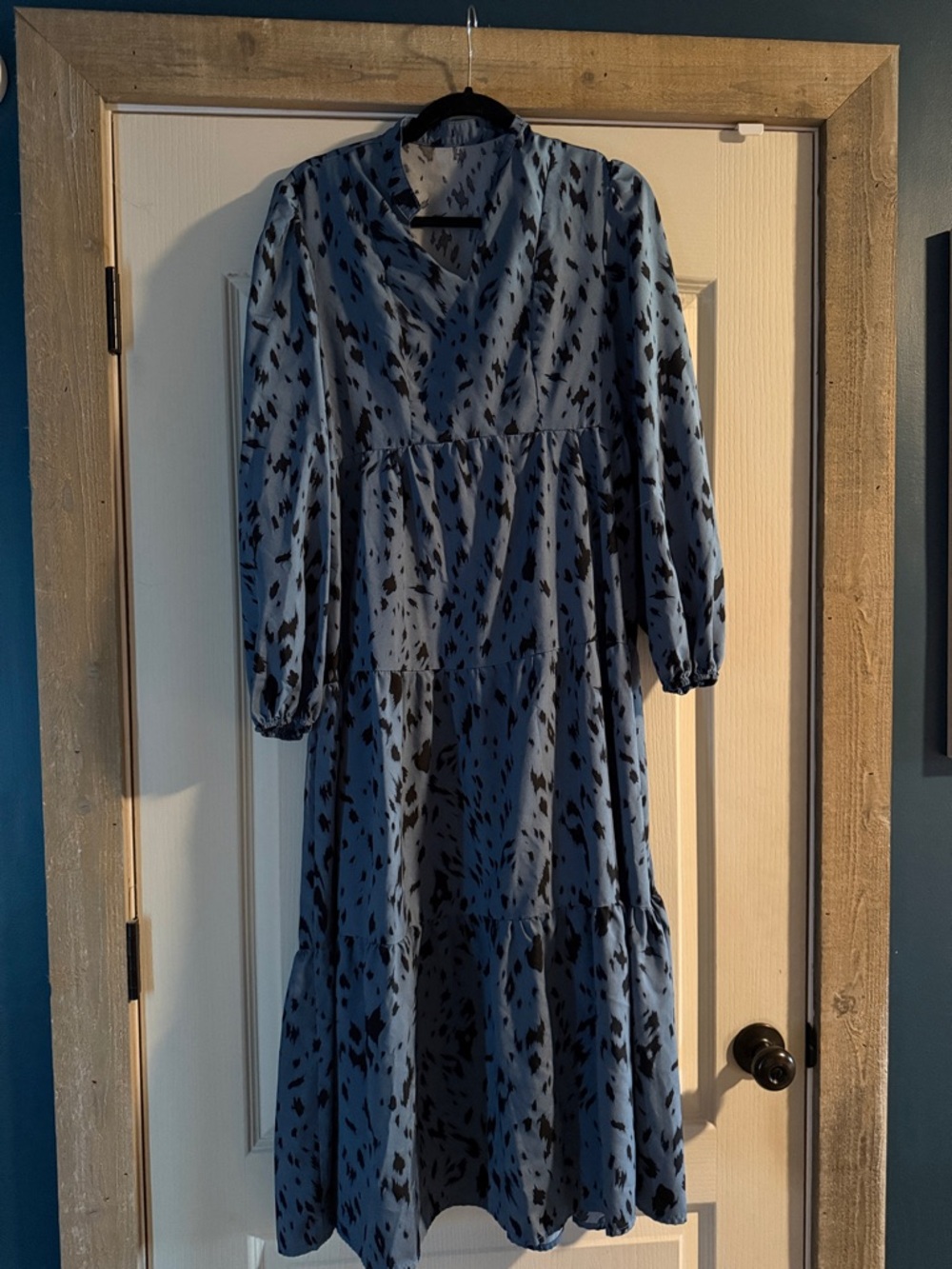 SHEIN Blue and Black Printed Tiered Maxi Dress